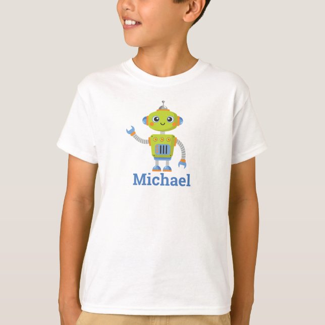 T-shirt Nom du Cool robot Blue Green Kids (Devant)