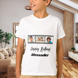T-shirt Nom du garçon d'anniversaire sur un collage de pho