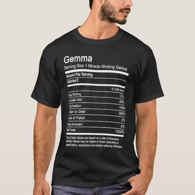 T-shirt Nom du gemme Faits nutritionnels (Devant)