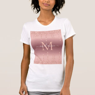 T-shirt Nom du monogramme Texte Rose Gold Blush Sparkle T-