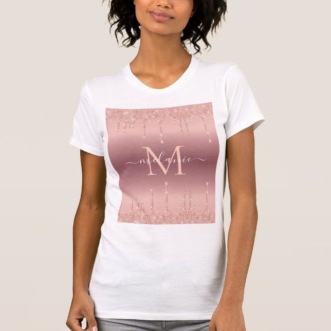 T-shirt Nom du monogramme Texte Rose Gold Blush Sparkle T- (Devant)