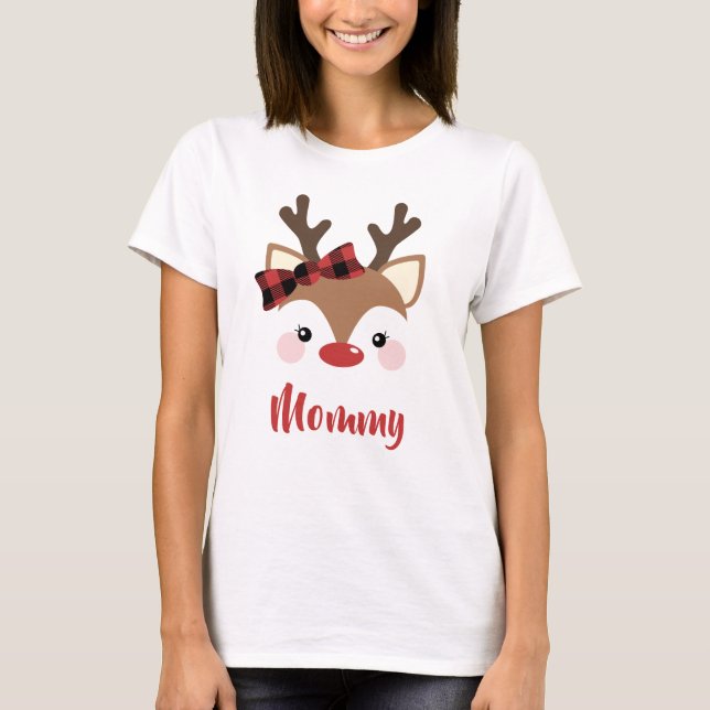 T-shirt Nom Du Rinder Mignonne Maman En Noël Rouge (Devant)