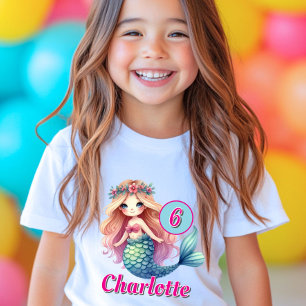 T-Shirt Nom et âge de la sirène pour filles date de naissa