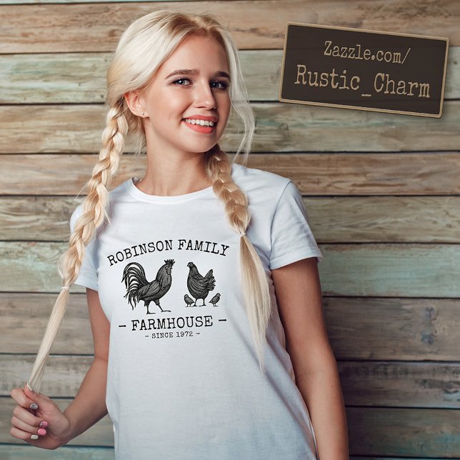 T-shirt Nom Famille Ferme Hen Chicks Rooster (Several styles and colors to choose from.)
