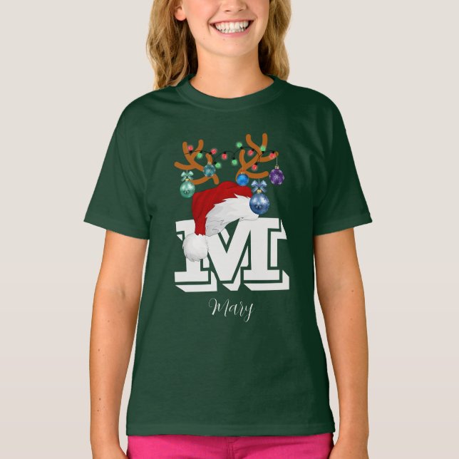 T-shirt Nom initial Famille de Noël correspondant (Devant)