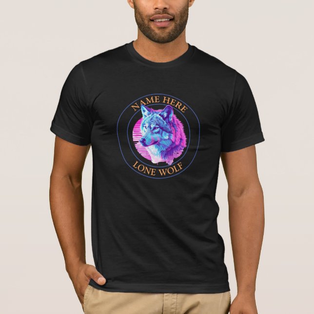 T-shirt Nom "Loup solitaire" ou votre message, Wolf Art, C (Devant)