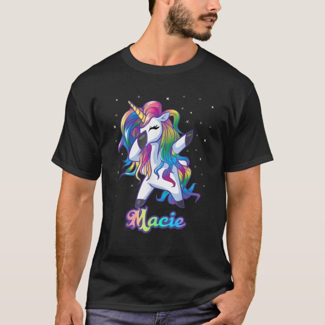 T-shirt Nom MACIE Personnalisé Rainbow Unicorn Dab personn (Devant)