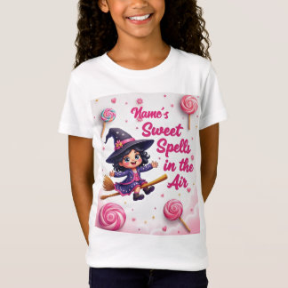 T-Shirt Nom modifiable mignon Sorcière et bonbon Ciel bébé