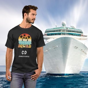 T-shirt Nom monogramme noir rétro de l'équipe de croisière