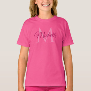 T-shirt Nom Monogramme personnalisé Wow Filles roses