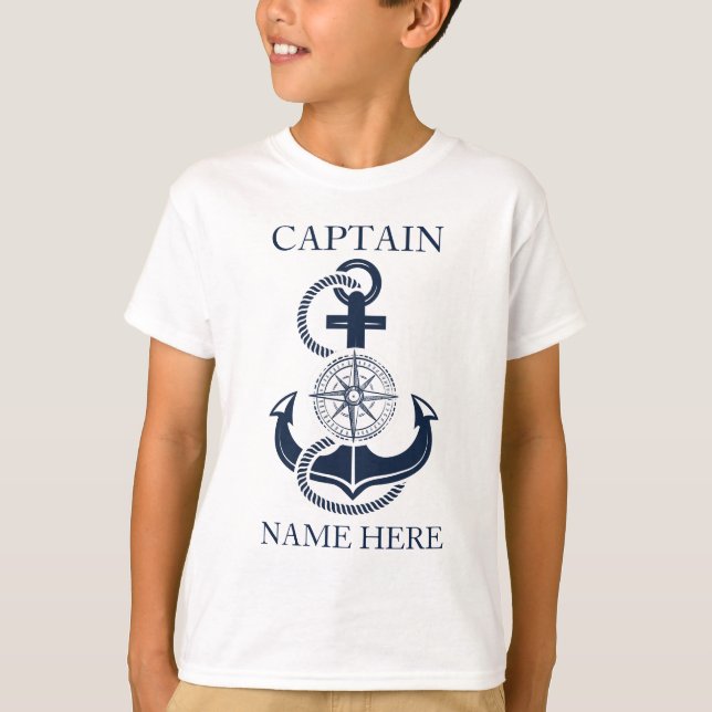 T-shirt Nom nautique du capitaine de bateau Ancre bleue (Devant)