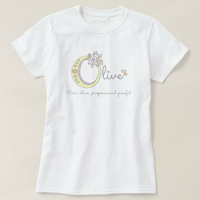 T-shirt Nom olive de filles et signification de la chemise (Design devant)