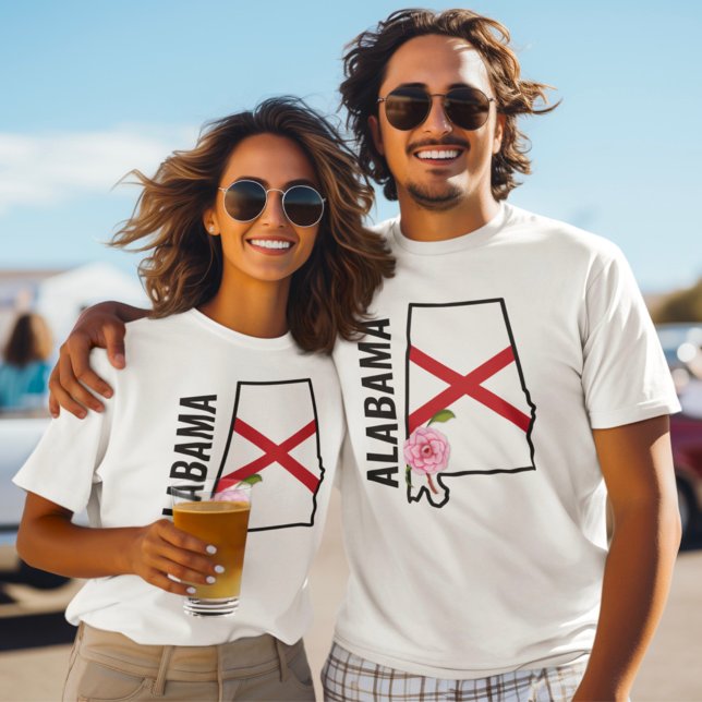 T-shirt Nom personnalisé Alabama Drapeau et Fleur d'État C (Créateur téléchargé)