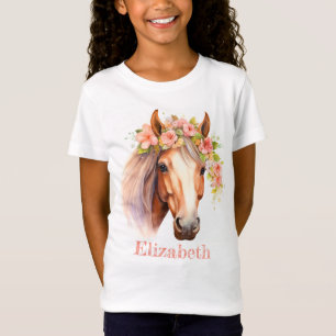 T-Shirt Nom personnalisé Aquarelle Floral Horse Girl T-shi