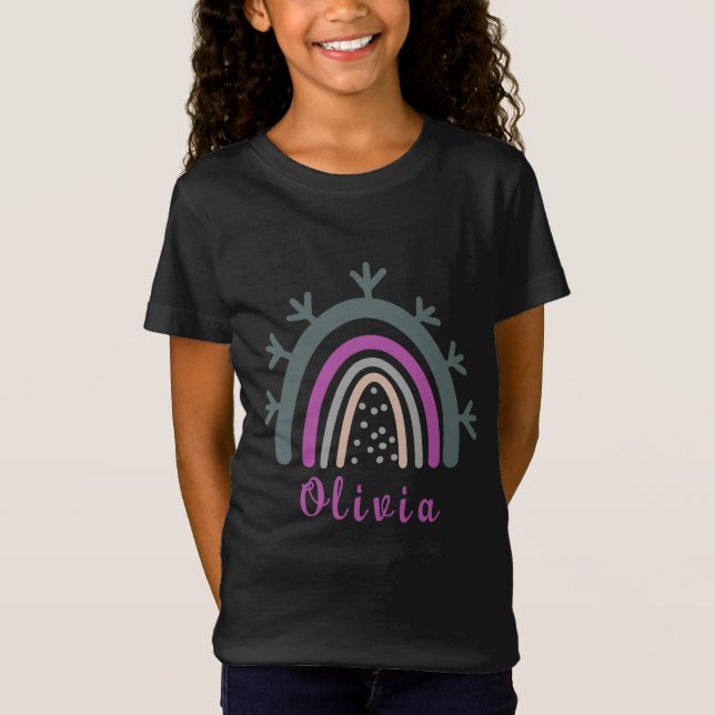 T-Shirt Nom personnalisé avec joli arc-en-ciel Boho (Devant)