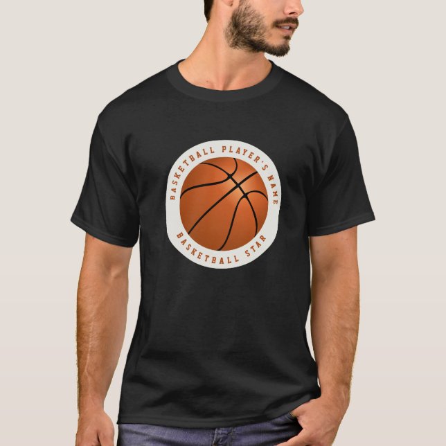 T-shirt Nom personnalisé Basketball noir et blanc Orange (Devant)