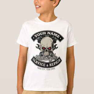 T-shirt Nom personnalisé Biker Mécanique Skull Motorcycle 