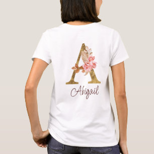 T-shirt Nom personnalisé Blush Rose dorée Lettre A