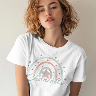 T-shirt Nom personnalisé Boho Rainbow