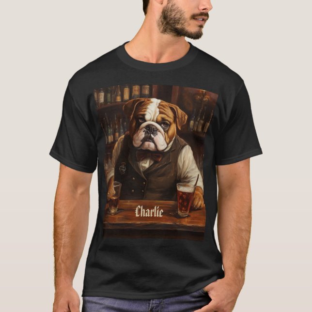 T-shirt Nom personnalisé Bulldog Bartender (Devant)