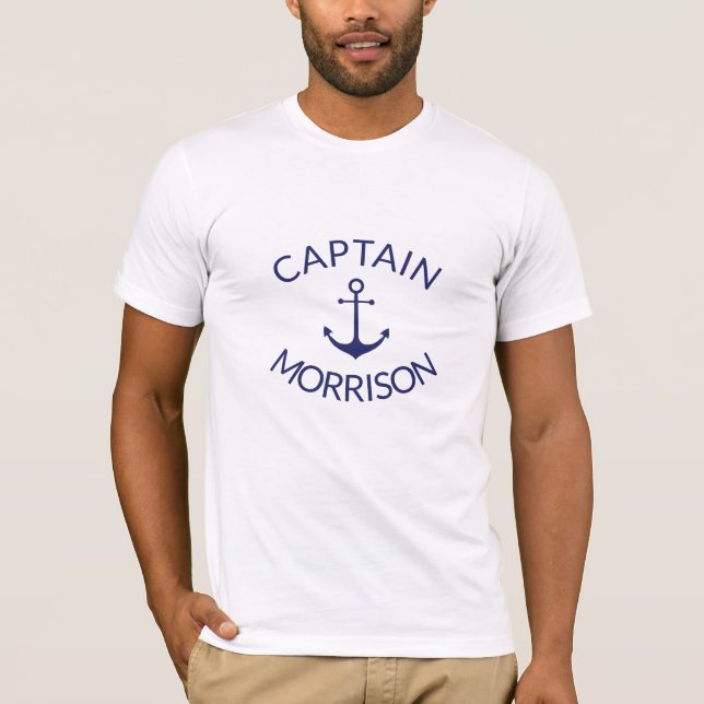 T-shirt Nom personnalisé Capitaine marine ancre bleue (Devant)
