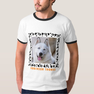 T-shirt Nom personnalisé Chien Paw Coeurs Photo Minimalist