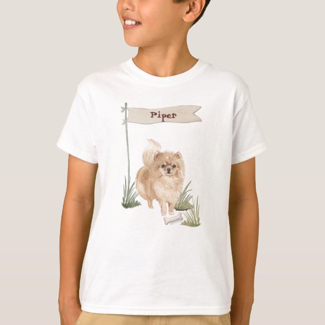 T-shirt Nom personnalisé Chien Pommeranian (Devant)