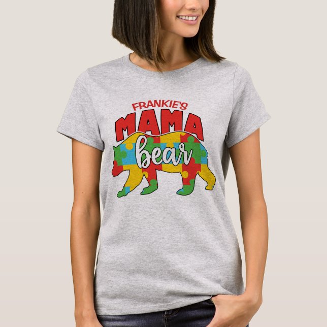 T-shirt Nom personnalisé de l'enfant Maman Ours Sensibilis (Devant)
