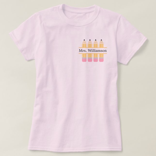 T-shirt Nom personnalisé de l'enseignant crayon jaune (Design devant)