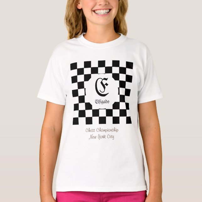 T-shirt Nom personnalisé du club d'échecs initial (Devant)
