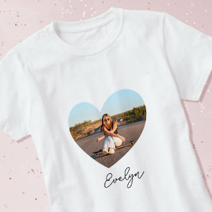 T-shirt Nom personnalisé élégant Photo Love Heart