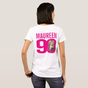 T-shirt Nom personnalisé et modèle photo rose 90e annive