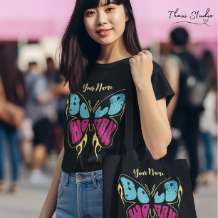 T-shirt Nom personnalisé Femme audacieuse Papillon rustiqu