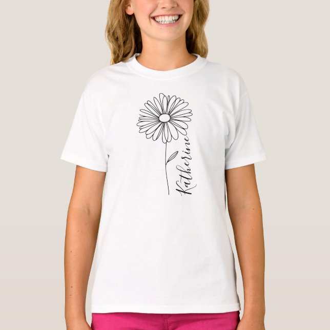 T-shirt Nom personnalisé Fleur de naissance marguerite d'a (Devant)