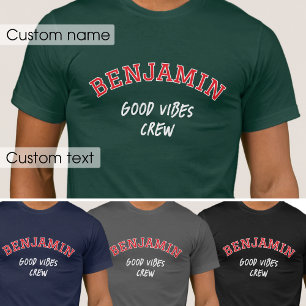 T-shirt Nom personnalisé Good Vibes Crew Green Red Graphic