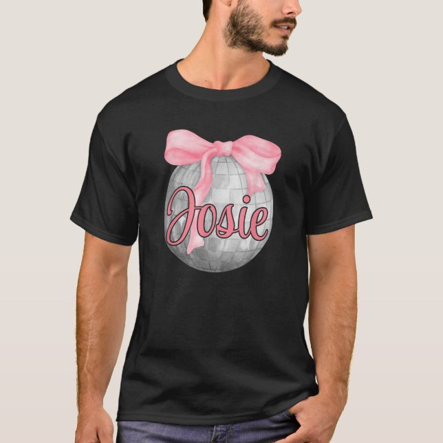 T-shirt Nom personnalisé Josie Coquette Bow Pink Disco Ba (Devant)