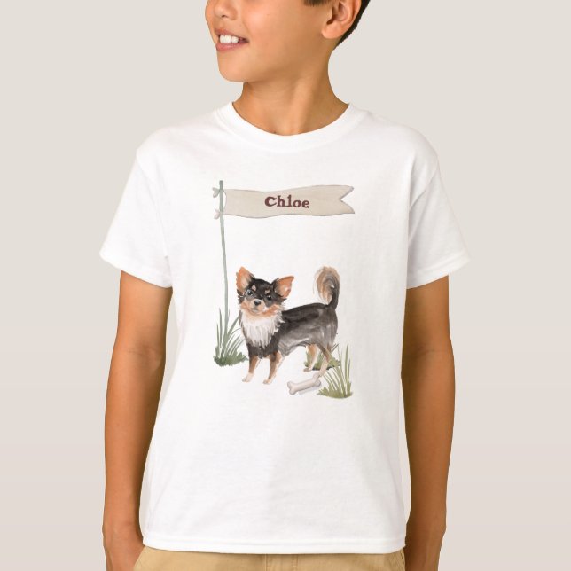 T-shirt Nom personnalisé Long Haired Chihuahua Chien anima (Devant)