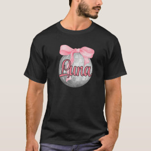 T-shirt Nom personnalisé Luna Coquette Bow Pink Disco Bal