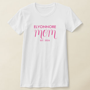 T-shirt Nom personnalisé Maman écriture rose établie