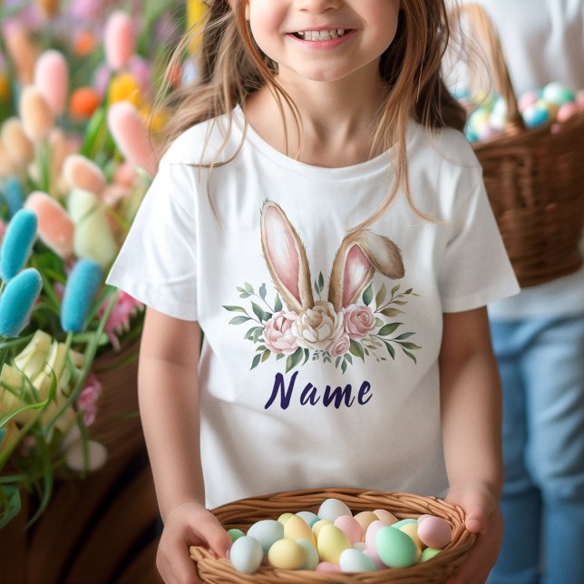 T-Shirt Nom personnalisé mignon lapin de Pâques enfants (Créateur téléchargé)