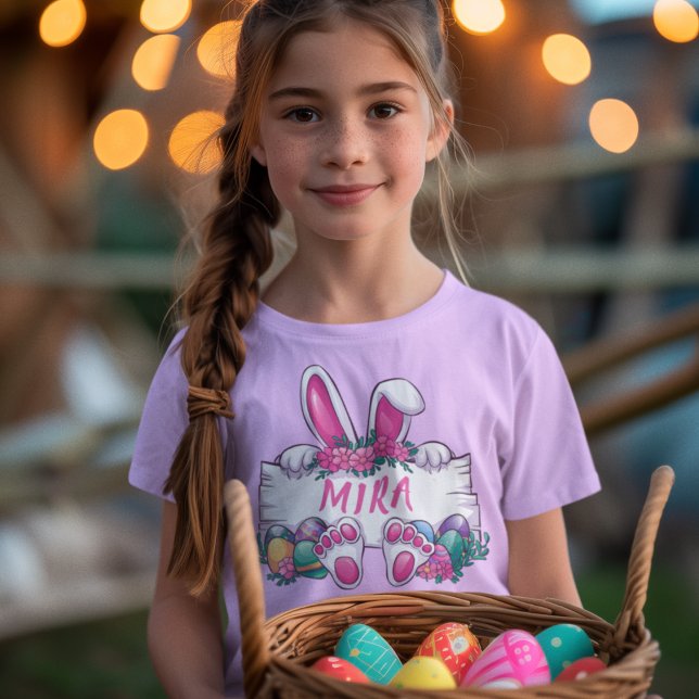 T-Shirt Nom personnalisé mignon lapin de Pâques enfants (Créateur téléchargé)