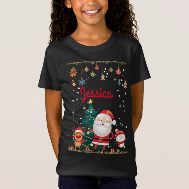 T-Shirt Nom Personnalisé Pour Votre Enfant, Noël Père Noël (Devant)
