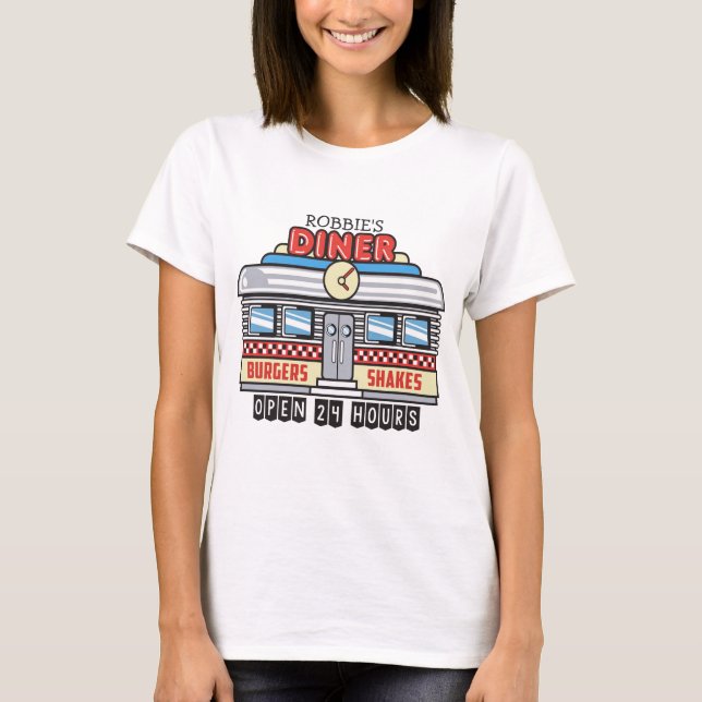 T-shirt NOM Personnalisé Retro les années 50 Diner Signé C (Devant)