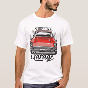 T-shirt NOM personnalisé Retro Red Classic Car Garage