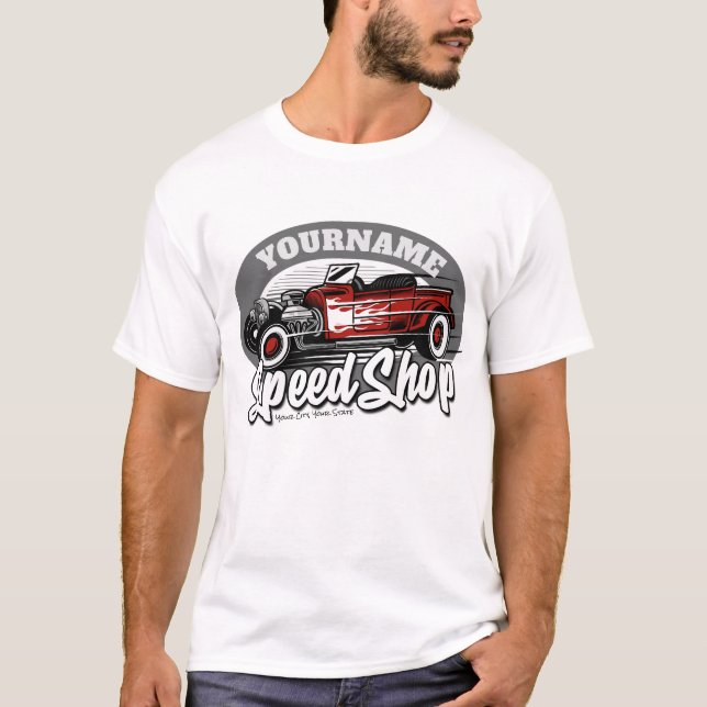 T-shirt Nom personnalisé Rockabilly Roadster Speed Shop Ga (Devant)