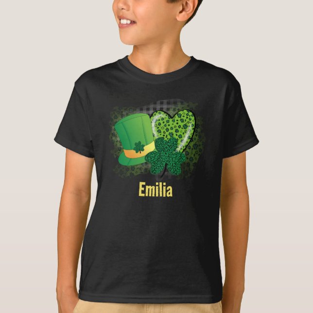 T-shirt Nom personnalisé Saint-Patrick Shamrock Trèfle (Devant)