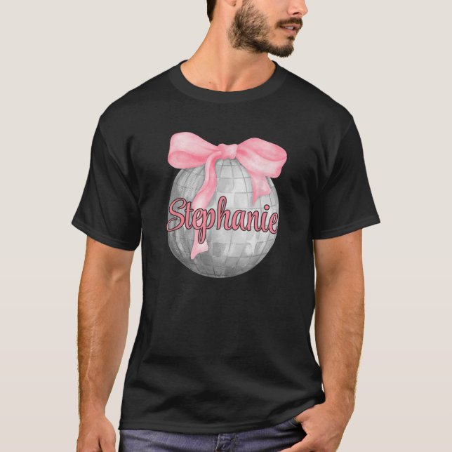 T-shirt Nom personnalisé Stephanie Coquette Bow Pink Disqu (Devant)