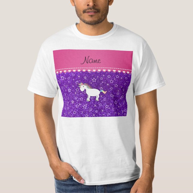 T-shirt Nom personnalisé unicorn indigo violet étoiles de  (Devant)
