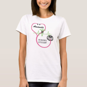 T-shirt Nom rose d'étudiant de soins de caducée de