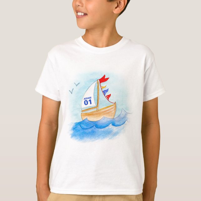 T-shirt Nombre de nom d'art de bateau à voile sur le (Devant)